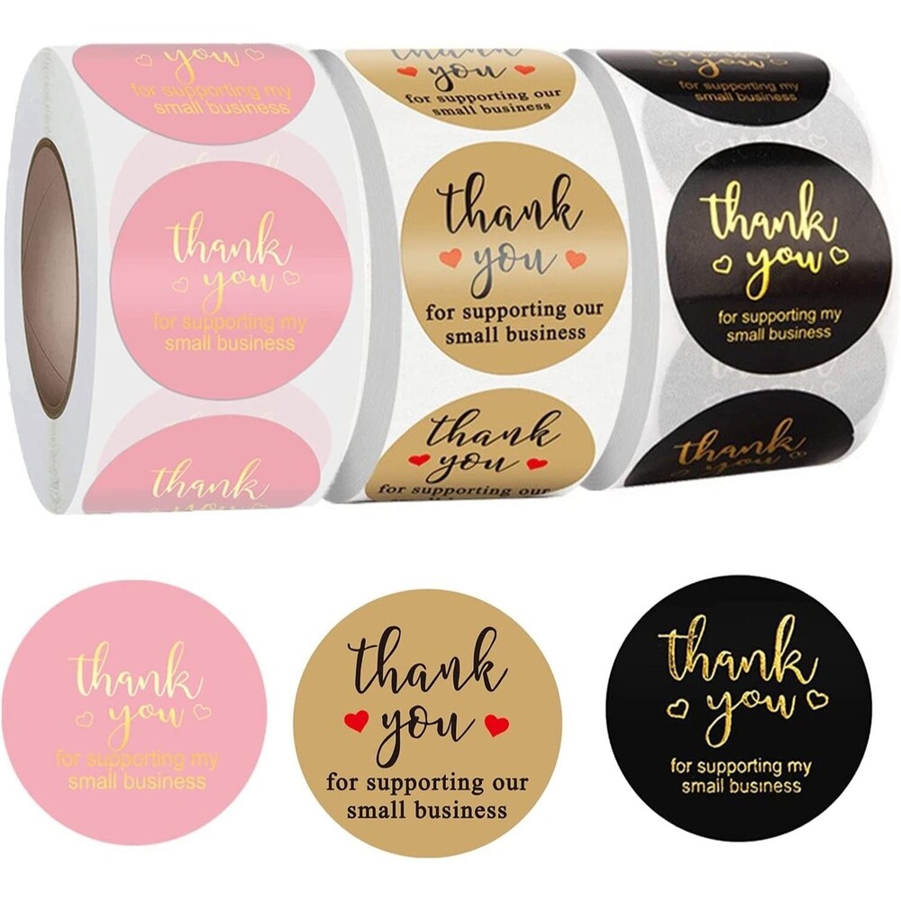 3 Rolls Small Business Thank You Stickers - 1500pcs  Hot Gold Printing | 3 Style